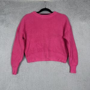 Old Navy Sweater Womens Small Pink Chunky Knit Cropped Pullover Crewneck Casual
